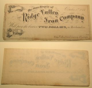 Script $2 Ridge Valley Iron Co of Georgia 1873 AU