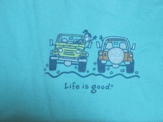 Life Is Good Jeep Wave T Shirt Aqua Blue Women