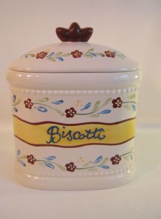VINTAGE BISCOTTI ITALIAN COOKIE JAR HAND PAINTED FOR NONNIS OVAL SHAPE