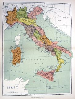 Italy Sardinia Sicily 1882 Color Engraved Map Print