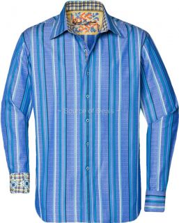 Robert Graham THE J.P. (XL) Blue Classic Stripe Jacquard Sport Shirt