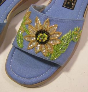 Renee Beaded Sunflower Canvas Slide Sandals New Womens Size 7 5