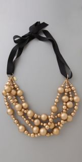 Amanda Pearl Gold Wood Bead Necklace