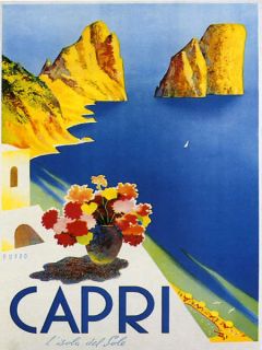 CAPRI Island Sea Ocean Beach Italy Italia Travel Vintage Poster Repo