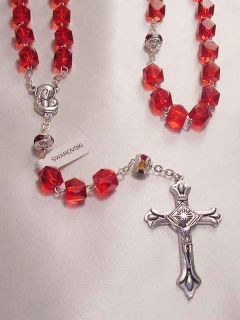 Italian Cut Cube Crystal Rosary Ruby Red Relic Medal