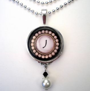 Initial Letter J Monogram Pearl Charm Pendant Necklace