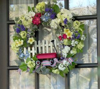 Welcome Home Seasonal Summer Wreath w/Floral Ribbon Accent by Valerie