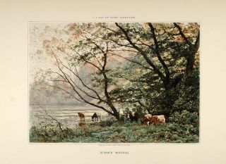 1896 Print Dutch Summer Landscape Cows Julius Bakhuyzen Original