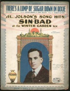 Sinbad 1918 Theres A Lump of Sugar Down in Dixie Jolson Vintage Sheet