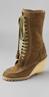 See by Chloe Lace Up Suede Boots on Crepe Wedge