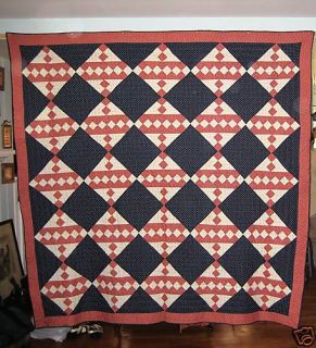Antique Red White and Blue Jacobs Ladder Quilt 1870S