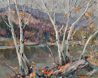 Skinner Inc, Boston   Landscape with River Bank and Birches