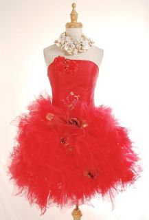 Le Morics Flower Fairy Mesh Tulle Prom Dress Red