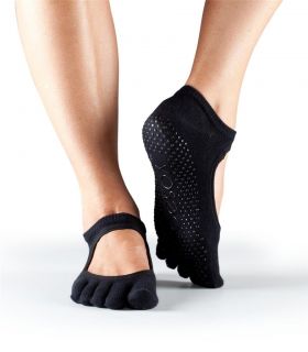 TOESOX Toe Sox Yoga Pilates Sock Bella w Grips Full Toe Black Free