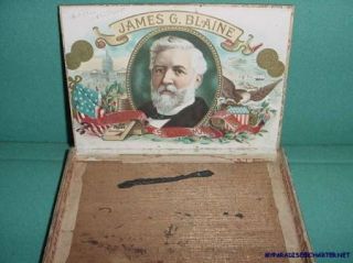 James G Blaine Wood Cigar Box Great Graphics Dated 1901