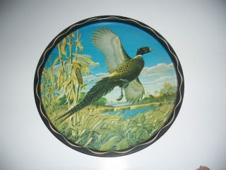 Vintage James L Artig Tin Toleware Tray of Pheasant in Flight