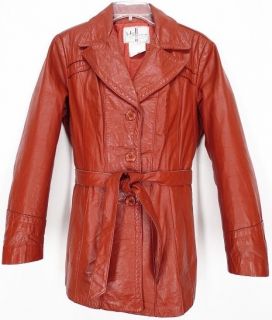 USA Vtg Wilson® Belted Chic Boho Leather City Jacket Spy Coat Rust M