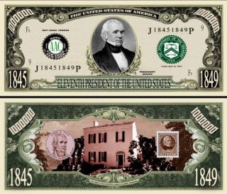11th President James K Polk Dollar Bill 500 Bills