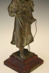 C1880 FRENCH BRONZE FIGURE OF YOUNG GIRL W/ ROUGE MARBLE BASE BY A