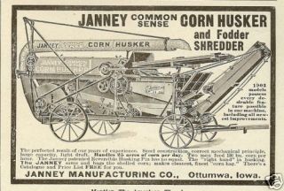 1903 Janney Common Sense Corn Husker Farm Ad Ottumwa IA