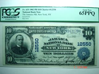 1902 $10 ★★jamaica New York★★ PCGS Gem New 65 PPQ