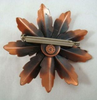 Vintage Bell Copper Southwestern Floral and Texture Leaf Brooch Pin