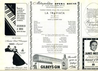 Metropolitan Opera Program 1950 Jan Peerce Robert Merrill La Traviata