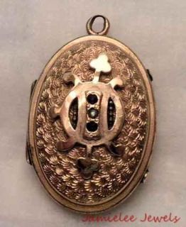 Victorian Antique Domed Oval Locket Rose Cut Garnets & Seed Pearl with