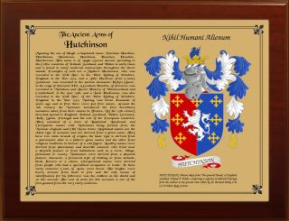 Family Crest Coat of Arms Wooden Plaque with SURNAME History