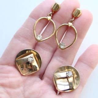 Vintage Alice Earrings Lot of 2 Screw Back Gold Tone Heart Rhinestone