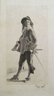 Jean Louis Ernest Meissonier Antique Etching Portrait Cavalier