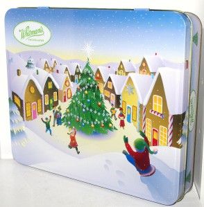 Christmas Holiday Village Snowball Sled Whitmans Candy Tin Box