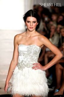 Sherri Hill 2914 Feather Ivory Mini Prom Dress Evening Sz 2 4 6 8