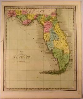 Florida by Jeremiah Greenleaf 1842 Scarce Variant Antique Map w Old