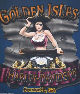 Vtg HARLEY DAVIDSON Biker Brunswick GA Sexy Pirate Girl Shirt M L ON