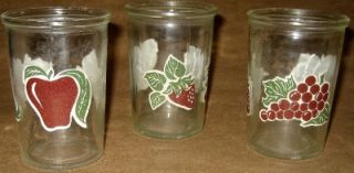Antique Vintage Jelly Juice Jar Glasses Glass 1950s Strawberry Apple