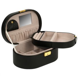 Chelsea Oval Jewelry Box with Folding Tray Black