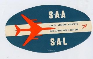 South African Airways Sticker Type 1 SAA Sal Jet