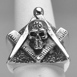 Sterling Silver Free Mason Masonic Ring Skull Jewelry