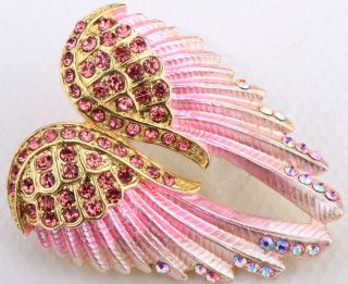 Gold Pink Crystal Angel Wing Pin Pendant BD03 Matching Ring Earrings