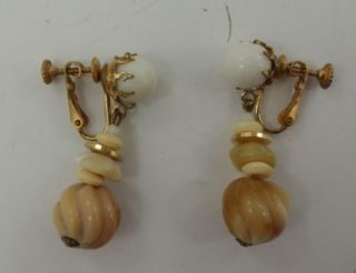 Vtg Miriam Haskell Earrings Clips Semi Precious Onyx