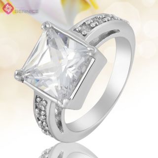  Lady Jewelry Square Cut White Topaz Gold Plated Cocktail Gift Ring 8 Q