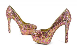 Jessica Simpson Golden Rose Sequins DEVIN2 Platform Pump Shoe 7 5 New