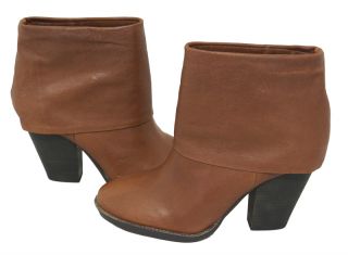 Vince Camuto Brass Leather Fold Over Booties Whiskey Brown 9 New