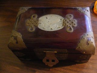 Antique Chinese Jewelry Box with Jade Medallion Circa 1950S