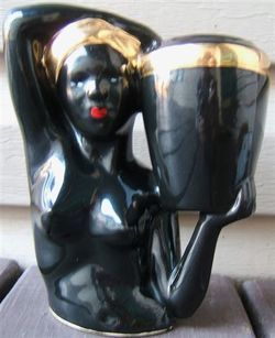 Vintage African Lady Headvase Joan Lea Creations Black with Gold