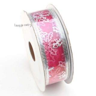 2ROLLS 260213 New Hot Pink Snowflake Xmas Ornament Edged Wired Ribbon