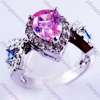 Jewelry Brand New Pink Sapphire Ladys 10KT White Gold Filled Ring