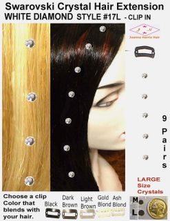 Swarovski Crystal Clip in Hair Extensions White Diamond Large Crystals