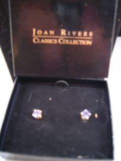 Joan Rivers Simulated Tanzanite Stud Earrings Goldtone New Boxed